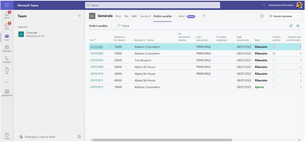Screen 2 Business Central in Teams