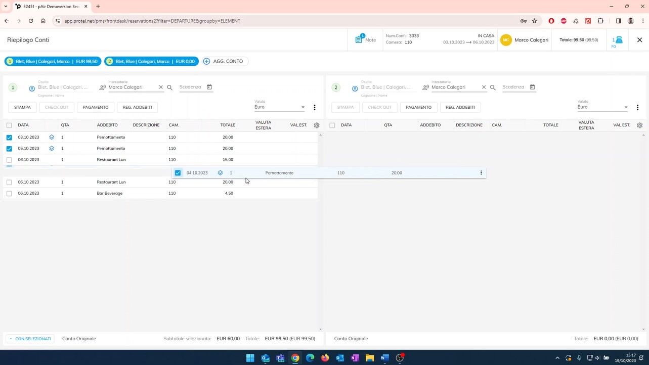 dividere il conto del cliente con protel PMS - SemplicisSImo