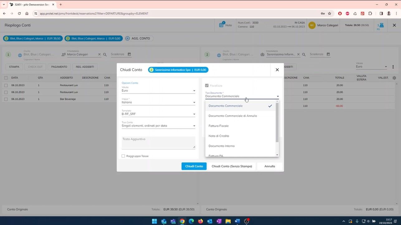generare due fatture fiscali con protel PMS - SemplicisSImo