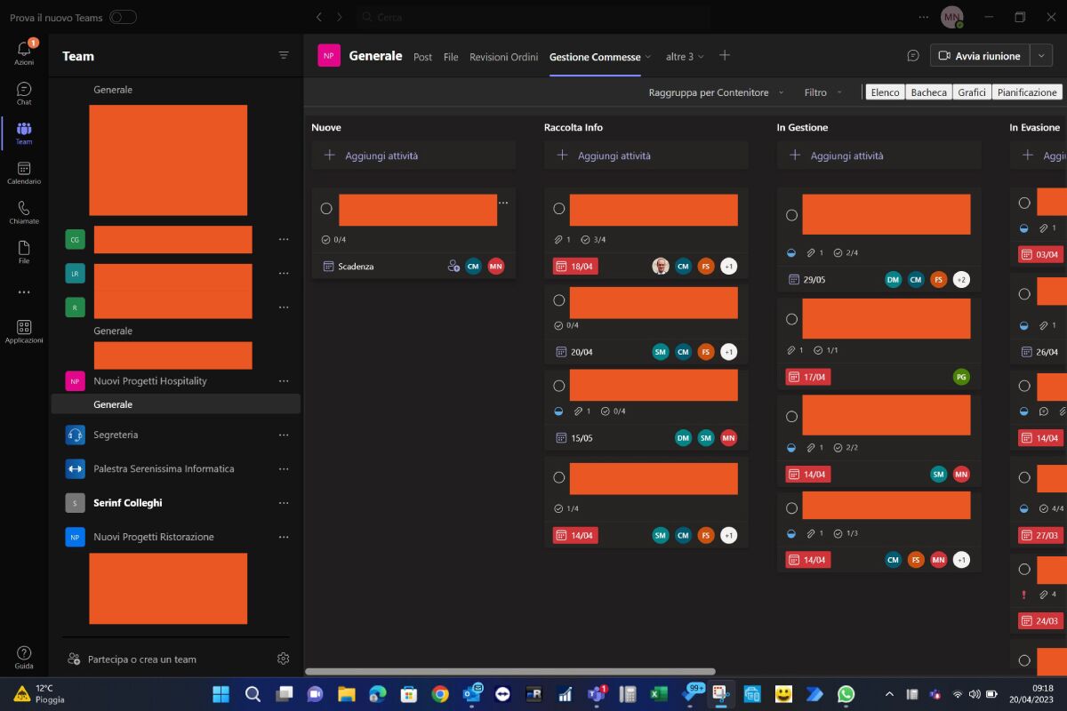 Screen gestione progetti teams 4