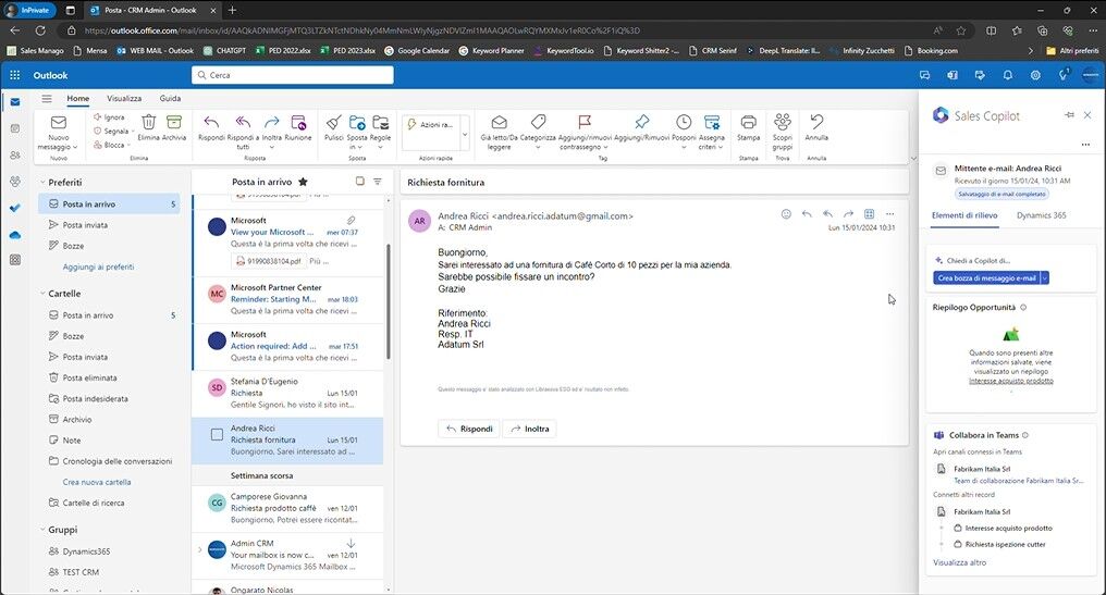 Mail di Outlook con Sales Copilot