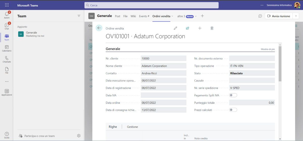 Screen 3 Business Central in Teams