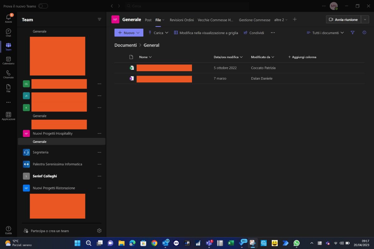 Screen gestione progetti teams 2