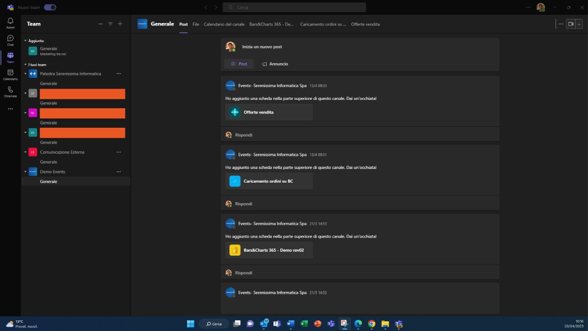 Screen gestione progetti teams 9