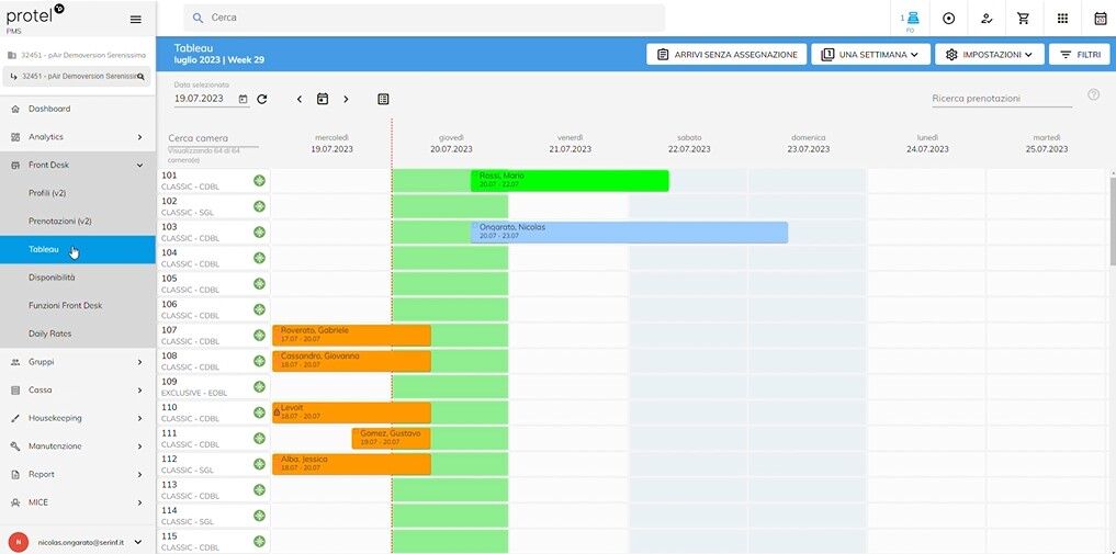 prenotazioni tableau protel PMS screen 1