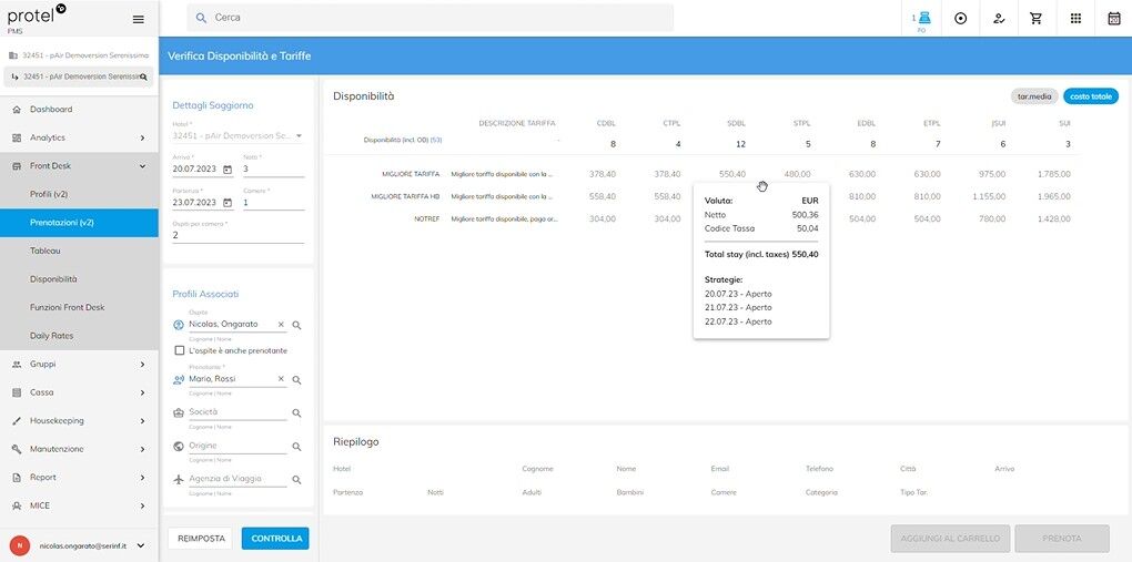 Creare una prenotazione da protel cloud screen 4