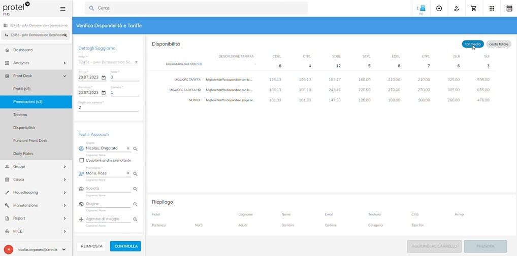 Creare una prenotazione da protel cloud screen 5
