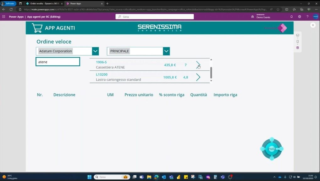 Immettere dati di vendita in Power Apps