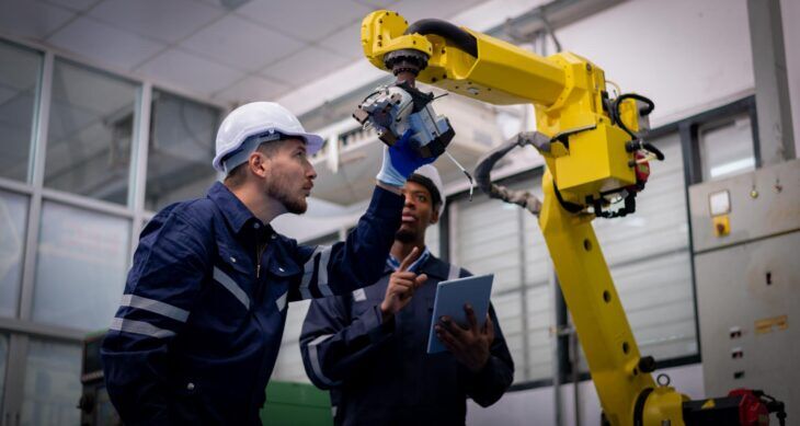 Due operai lavorano su un MES idoneo a iperammortamento 2026